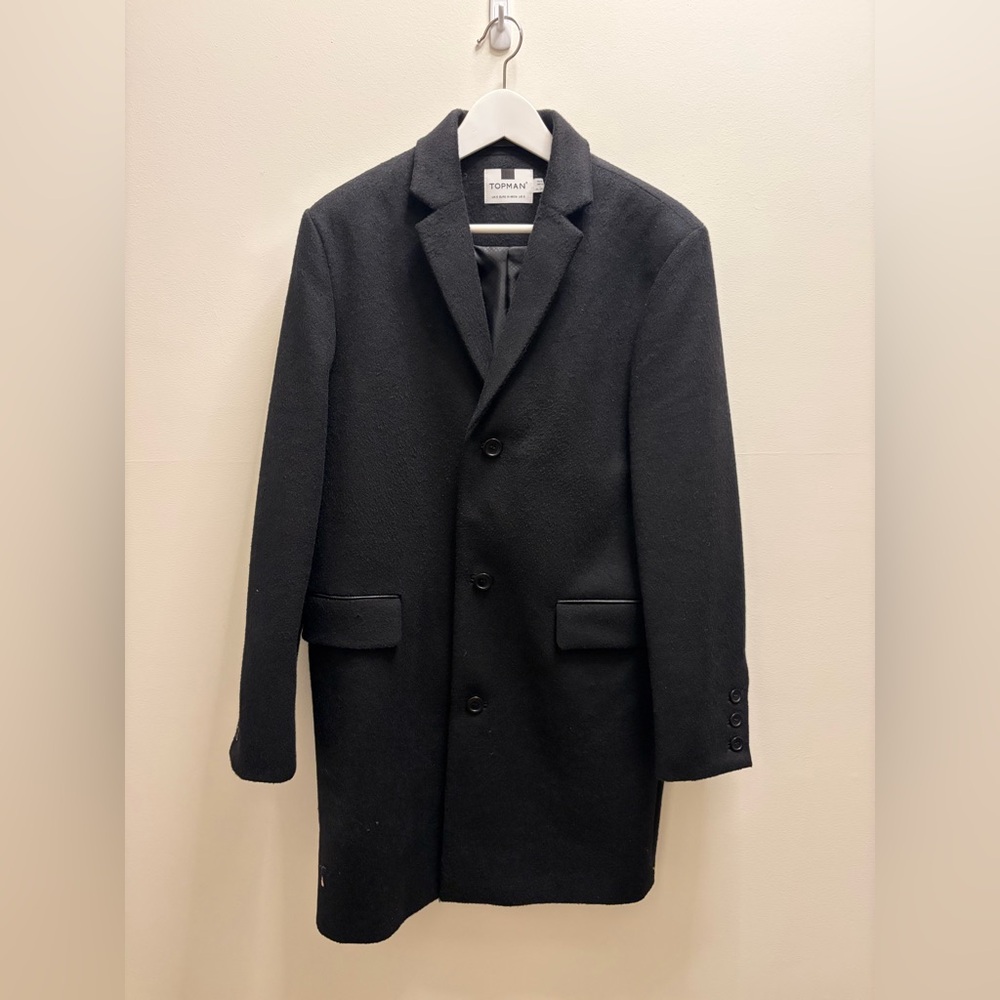 Topman Black Wool Blend Coat topcoat - Picture 1 of 4